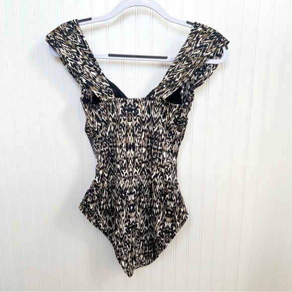 Badgley Mischka Black & Tan Ruched One Piece Swimsuit Women’s Size 8 - Picture 2 of 5
